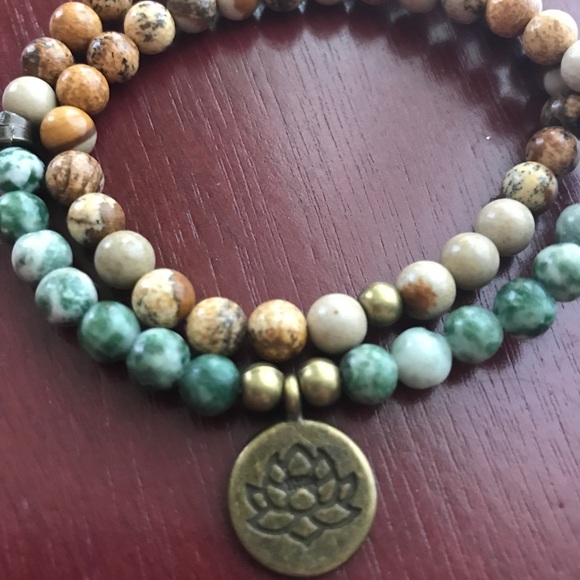 Tree agate and picture jasper bracelet with lotus - Picture 4 of 4